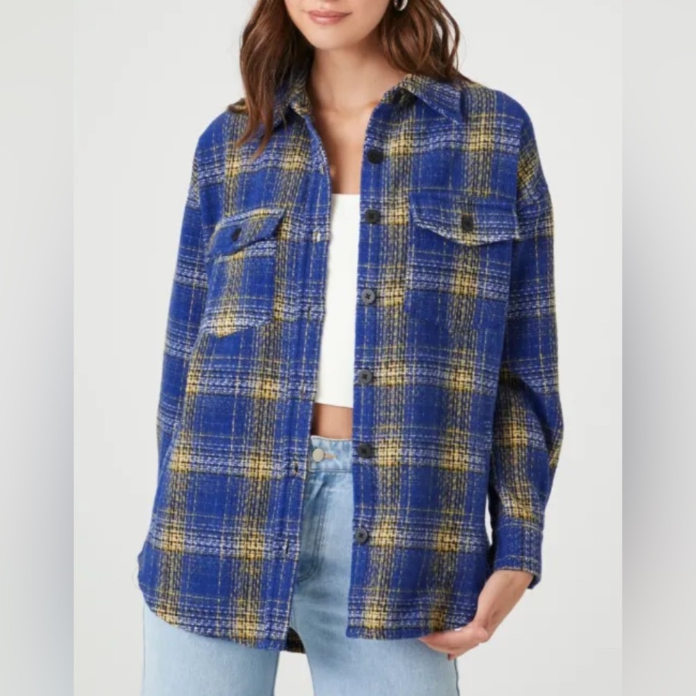NEW Forever 21 Button Up Front Plaid Oversized Shirt size Medium